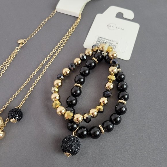 NWT CATO Sparkly Gold & Black Costume Necklace, Bracelet, & Earrings Set - Picture 4 of 9